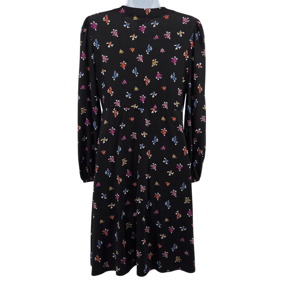 Boden Black Dainty Floral Wrap Dress Long Sleeve V Neck Midi Pockets 8P‎ - Picture 3 of 12